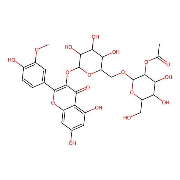 2D Structure of [2-[[6-[5,7-Dihydroxy-2-(4-hydroxy-3-methoxyphenyl)-4-oxochromen-3-yl]oxy-3,4,5-trihydroxyoxan-2-yl]methoxy]-4,5-dihydroxy-6-(hydroxymethyl)oxan-3-yl] acetate