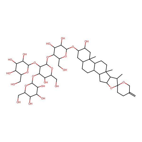 2D Structure of 2-[2-[4,5-Dihydroxy-2-(hydroxymethyl)-6-(15-hydroxy-7,9,13-trimethyl-5'-methylidenespiro[5-oxapentacyclo[10.8.0.02,9.04,8.013,18]icosane-6,2'-oxane]-16-yl)oxyoxan-3-yl]oxy-5-hydroxy-6-(hydroxymethyl)-3-[3,4,5-trihydroxy-6-(hydroxymethyl)oxan-2-yl]oxyoxan-4-yl]oxy-6-(hydroxymethyl)oxane-3,4,5-triol