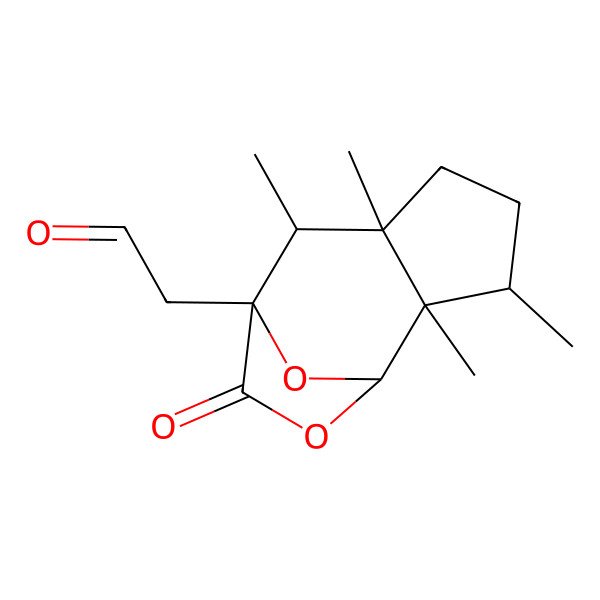 2D Structure of 2-[(1R,2S,3R,6S,7S,8R)-2,3,6,7-tetramethyl-9-oxo-10,11-dioxatricyclo[6.2.1.02,6]undecan-8-yl]acetaldehyde