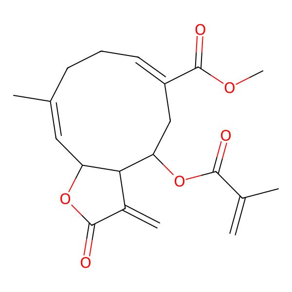 2D Structure of methyl (3aR,4R,6E,10E,11aR)-10-methyl-3-methylidene-4-(2-methylprop-2-enoyloxy)-2-oxo-3a,4,5,8,9,11a-hexahydrocyclodeca[b]furan-6-carboxylate