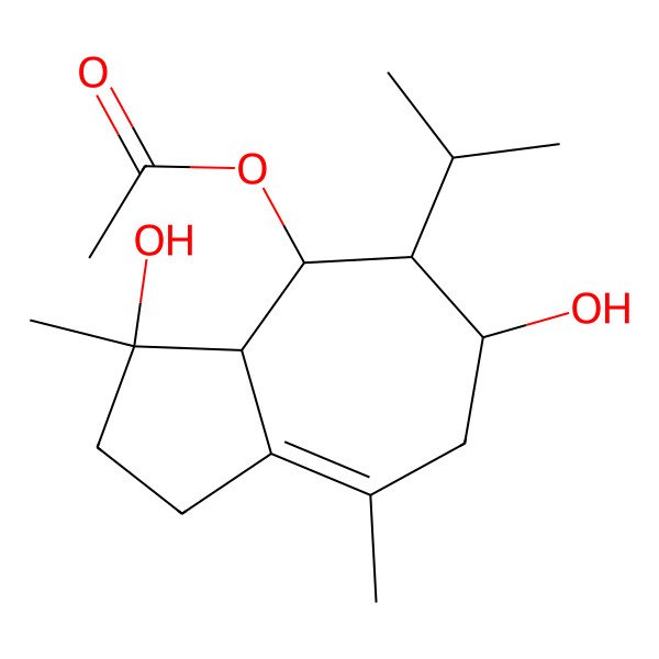 2D Structure of [(3R,3aR,4S,5S,6S)-3,6-dihydroxy-3,8-dimethyl-5-propan-2-yl-2,3a,4,5,6,7-hexahydro-1H-azulen-4-yl] acetate