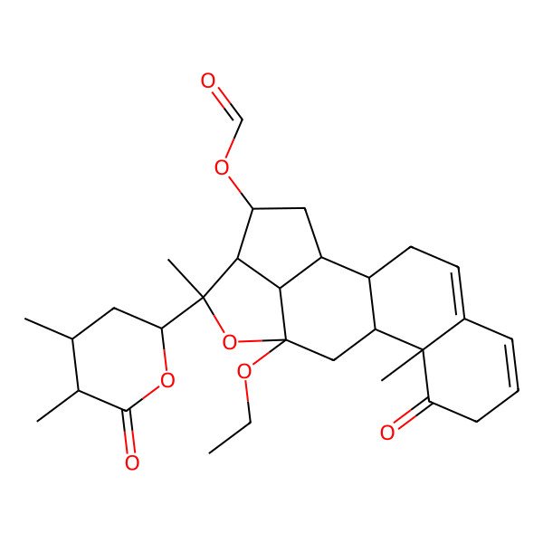 2D Structure of [(1S,2S,10R,11S,13R,15R,16R,17S,19R)-15-[(4S,5R)-4,5-dimethyl-6-oxooxan-2-yl]-13-ethoxy-10,15-dimethyl-9-oxo-14-oxapentacyclo[11.5.1.02,11.05,10.016,19]nonadeca-4,6-dien-17-yl] formate