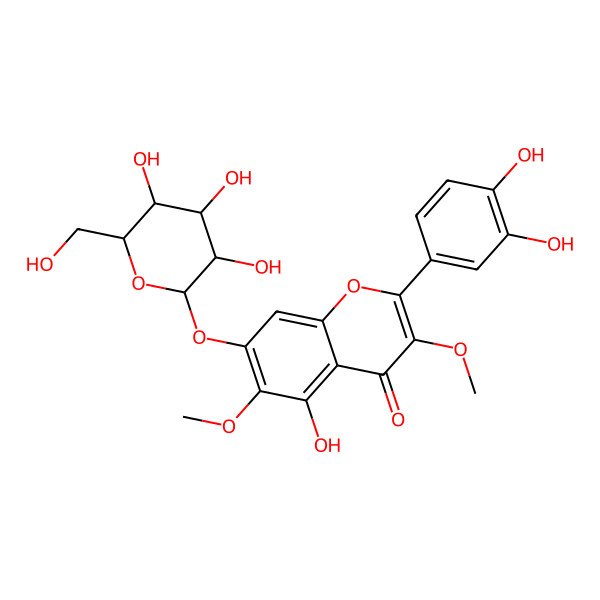 2D Structure of 2-(3,4-Dihydroxyphenyl)-5-hydroxy-3,6-dimethoxy-7-[3,4,5-trihydroxy-6-(hydroxymethyl)oxan-2-yl]oxychromen-4-one