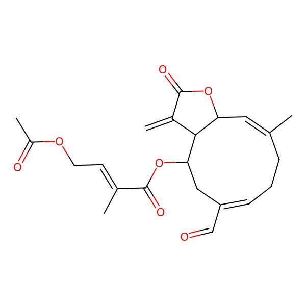 2D Structure of (6-Formyl-10-methyl-3-methylidene-2-oxo-3a,4,5,8,9,11a-hexahydrocyclodeca[b]furan-4-yl) 4-acetyloxy-2-methylbut-2-enoate