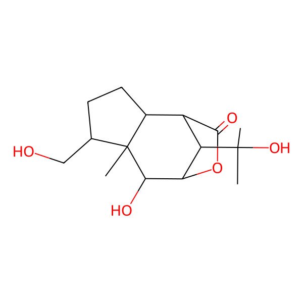2D Structure of (1R,2S,5R,6S,7S,8R,11S)-7-hydroxy-5-(hydroxymethyl)-11-(2-hydroxypropan-2-yl)-6-methyl-9-oxatricyclo[6.2.1.02,6]undecan-10-one