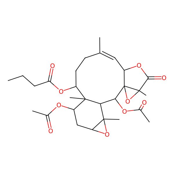 2D Structure of [(1S,2R,3S,5R,8S,9Z,13R,14S,15S,17R,19S)-2,15-diacetyloxy-5,10,14,19-tetramethyl-6-oxo-4,7,18-trioxapentacyclo[12.5.0.03,5.03,8.017,19]nonadec-9-en-13-yl] butanoate
