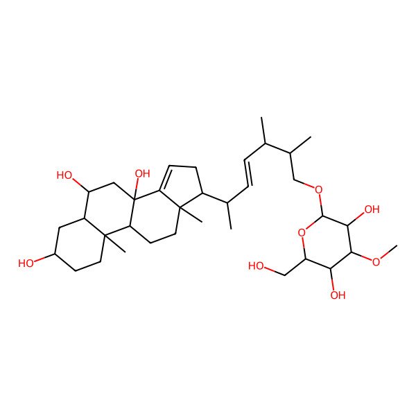 2D Structure of (3S,5S,6S,8S,9R,10S,13R,17R)-17-[(E,2R,5S,6R)-7-[(2S,3S,4R,5S,6S)-3,5-dihydroxy-6-(hydroxymethyl)-4-methoxyoxan-2-yl]oxy-5,6-dimethylhept-3-en-2-yl]-10,13-dimethyl-1,2,3,4,5,6,7,9,11,12,16,17-dodecahydrocyclopenta[a]phenanthrene-3,6,8-triol