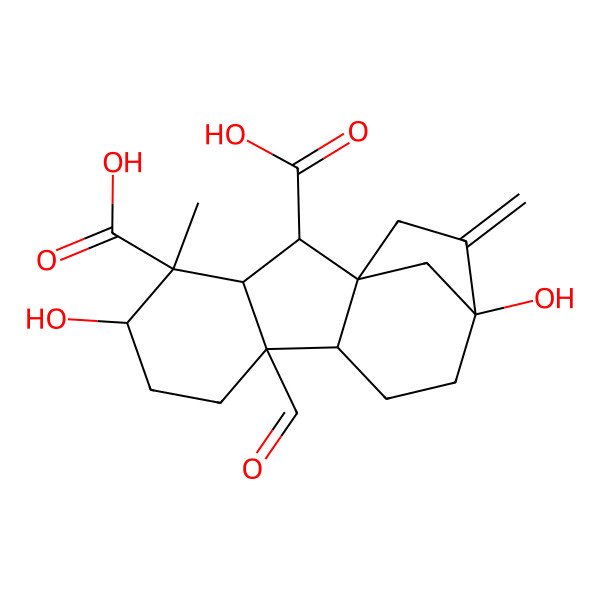 2D Structure of (1S,2S,3S,4S,5S,8R,9R,12S)-8-Formyl-5,12-dihydroxy-4-methyl-13-methylidenetetracyclo[10.2.1.01,9.03,8]pentadecane-2,4-dicarboxylic acid