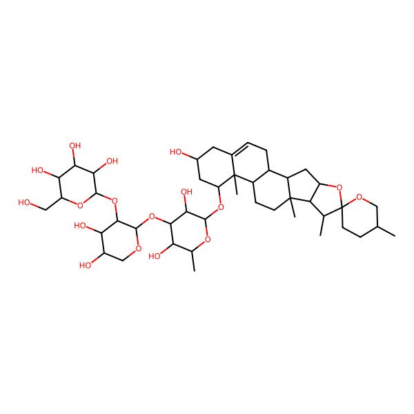 2D Structure of (2S,3R,4S,5S,6R)-2-[(2S,3R,4S,5R)-2-[(2R,3R,4S,5S,6R)-3,5-dihydroxy-2-[(1S,2S,4S,5'R,6R,7S,8R,9S,12S,13R,14R,16R)-16-hydroxy-5',7,9,13-tetramethylspiro[5-oxapentacyclo[10.8.0.02,9.04,8.013,18]icos-18-ene-6,2'-oxane]-14-yl]oxy-6-methyloxan-4-yl]oxy-4,5-dihydroxyoxan-3-yl]oxy-6-(hydroxymethyl)oxane-3,4,5-triol