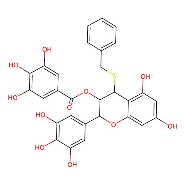 2D Structure of [(2R,3S,4S)-4-benzylsulfanyl-5,7-dihydroxy-2-(3,4,5-trihydroxyphenyl)-3,4-dihydro-2H-chromen-3-yl] 3,4,5-trihydroxybenzoate