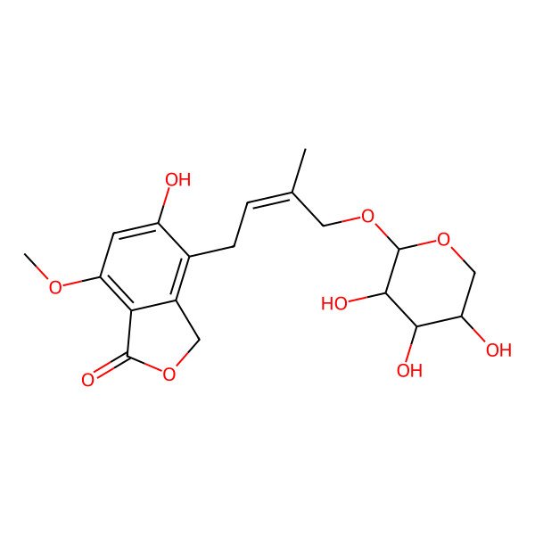 2D Structure of 5-hydroxy-7-methoxy-4-[(Z)-3-methyl-4-[(2R,3R,4S,5R)-3,4,5-trihydroxyoxan-2-yl]oxybut-2-enyl]-3H-2-benzofuran-1-one