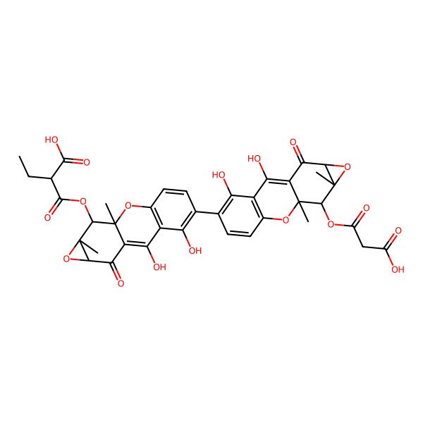 2D Structure of 2-[[6-[15-(2-Carboxyacetyl)oxy-7,9-dihydroxy-1,14-dimethyl-11-oxo-2,13-dioxatetracyclo[8.5.0.03,8.012,14]pentadeca-3(8),4,6,9-tetraen-6-yl]-7,9-dihydroxy-1,14-dimethyl-11-oxo-2,13-dioxatetracyclo[8.5.0.03,8.012,14]pentadeca-3(8),4,6,9-tetraen-15-yl]oxycarbonyl]butanoic acid