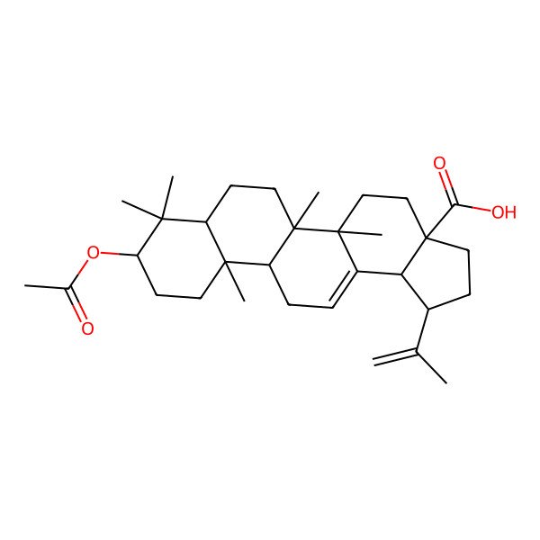 2D Structure of 9-Acetyloxy-5a,5b,8,8,11a-pentamethyl-1-prop-1-en-2-yl-1,2,3,4,5,6,7,7a,9,10,11,11b,12,13b-tetradecahydrocyclopenta[a]chrysene-3a-carboxylic acid