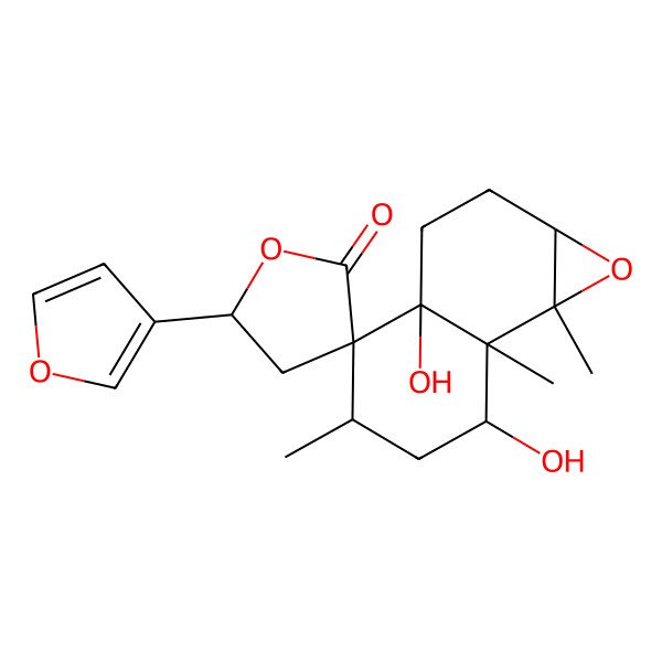 2D Structure of (1aR,3aR,4R,5R,5'R,7R,7aR,7bS)-5'-(furan-3-yl)-3a,7-dihydroxy-5,7a,7b-trimethylspiro[1a,2,3,5,6,7-hexahydronaphtho[1,2-b]oxirene-4,3'-oxolane]-2'-one