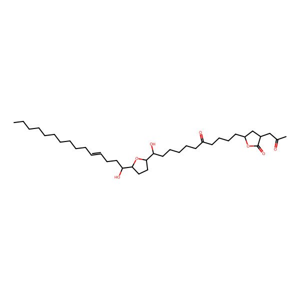 2D Structure of (3R,5R)-5-[(11R)-11-hydroxy-11-[(2R,5R)-5-[(Z,1R)-1-hydroxypentadec-4-enyl]oxolan-2-yl]-5-oxoundecyl]-3-(2-oxopropyl)oxolan-2-one
