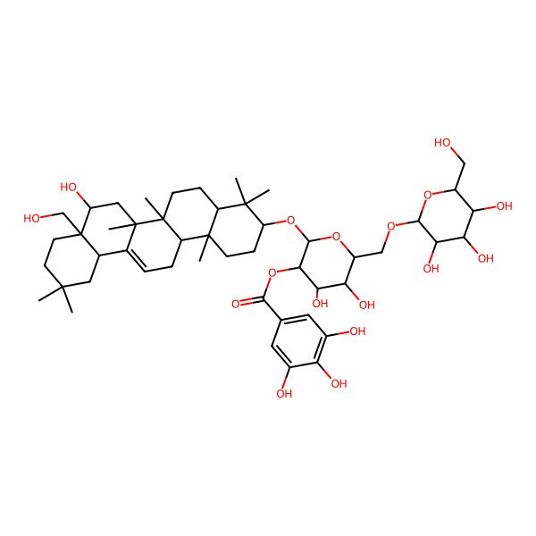 2D Structure of [4,5-Dihydroxy-2-[[8-hydroxy-8a-(hydroxymethyl)-4,4,6a,6b,11,11,14b-heptamethyl-1,2,3,4a,5,6,7,8,9,10,12,12a,14,14a-tetradecahydropicen-3-yl]oxy]-6-[[3,4,5-trihydroxy-6-(hydroxymethyl)oxan-2-yl]oxymethyl]oxan-3-yl] 3,4,5-trihydroxybenzoate