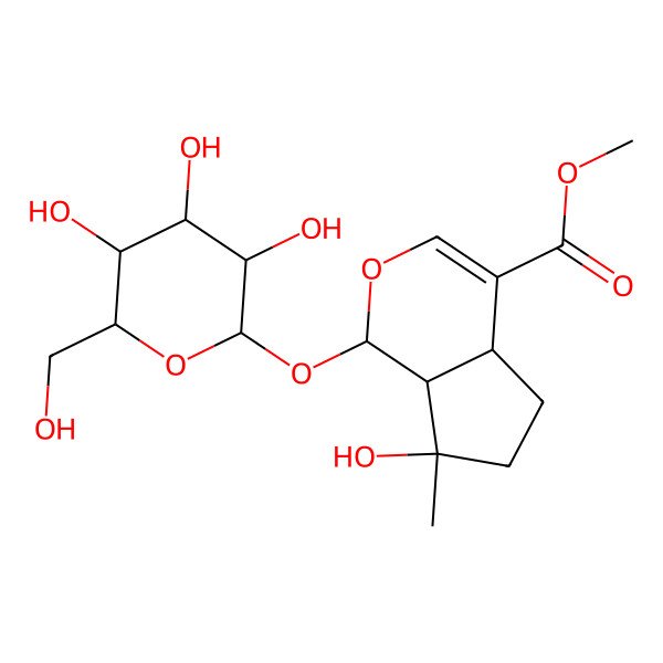 2D Structure of methyl (1S,4aS,7R,7aS)-7-hydroxy-7-methyl-1-[(2S,3R,4S,5S,6R)-3,4,5-trihydroxy-6-(hydroxymethyl)oxan-2-yl]oxy-4a,5,6,7a-tetrahydro-1H-cyclopenta[c]pyran-4-carboxylate