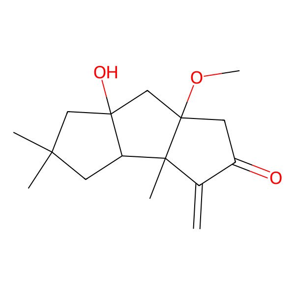 2D Structure of 6a-hydroxy-7a-methoxy-3a,5,5-trimethyl-3-methylidene-3b,4,6,7-tetrahydro-1H-cyclopenta[a]pentalen-2-one