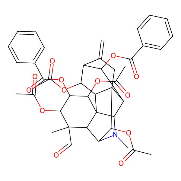2D Structure of (4,6,17,18-Tetraacetyloxy-5-benzoyloxy-7-formyl-7,10-dimethyl-15-methylidene-10-azahexacyclo[7.7.1.12,14.01,12.03,8.03,11]octadecan-13-yl) benzoate