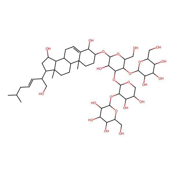 2D Structure of (2S,3R,4S,5R,6R)-2-[(2R,3R,4R,5R,6R)-6-[[(3S,4R,8R,9S,10R,13R,14S,15S,17R)-4,15-dihydroxy-17-[(E,2R)-1-hydroxy-6-methylhept-3-en-2-yl]-10,13-dimethyl-2,3,4,7,8,9,11,12,14,15,16,17-dodecahydro-1H-cyclopenta[a]phenanthren-3-yl]oxy]-4-[(2S,3S,4R,5R)-4,5-dihydroxy-3-[(2R,3R,4S,5R,6R)-3,4,5-trihydroxy-6-(hydroxymethyl)oxan-2-yl]oxyoxan-2-yl]oxy-5-hydroxy-2-(hydroxymethyl)oxan-3-yl]oxy-6-(hydroxymethyl)oxane-3,4,5-triol