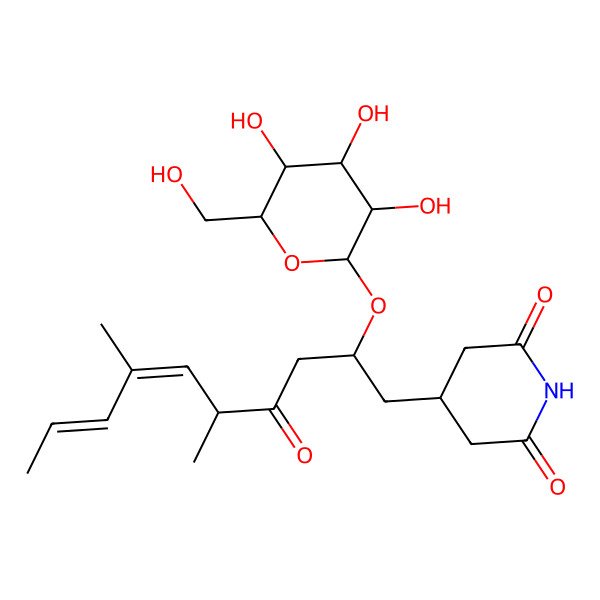 2D Structure of 4-[5,7-Dimethyl-4-oxo-2-[3,4,5-trihydroxy-6-(hydroxymethyl)oxan-2-yl]oxydeca-6,8-dienyl]piperidine-2,6-dione