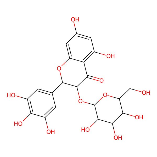 2D Structure of (2S,3R)-5,7-dihydroxy-3-[(2S,3R,4S,5S,6R)-3,4,5-trihydroxy-6-(hydroxymethyl)oxan-2-yl]oxy-2-(3,4,5-trihydroxyphenyl)-2,3-dihydrochromen-4-one