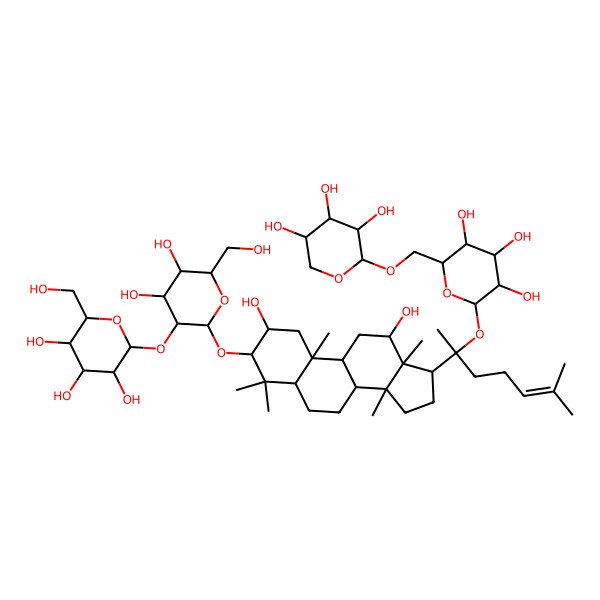 2D Structure of 2-[2-[[2,12-dihydroxy-4,4,10,13,14-pentamethyl-17-[6-methyl-2-[3,4,5-trihydroxy-6-[(3,4,5-trihydroxyoxan-2-yl)oxymethyl]oxan-2-yl]oxyhept-5-en-2-yl]-2,3,5,6,7,8,9,11,12,15,16,17-dodecahydro-1H-cyclopenta[a]phenanthren-3-yl]oxy]-4,5-dihydroxy-6-(hydroxymethyl)oxan-3-yl]oxy-6-(hydroxymethyl)oxane-3,4,5-triol