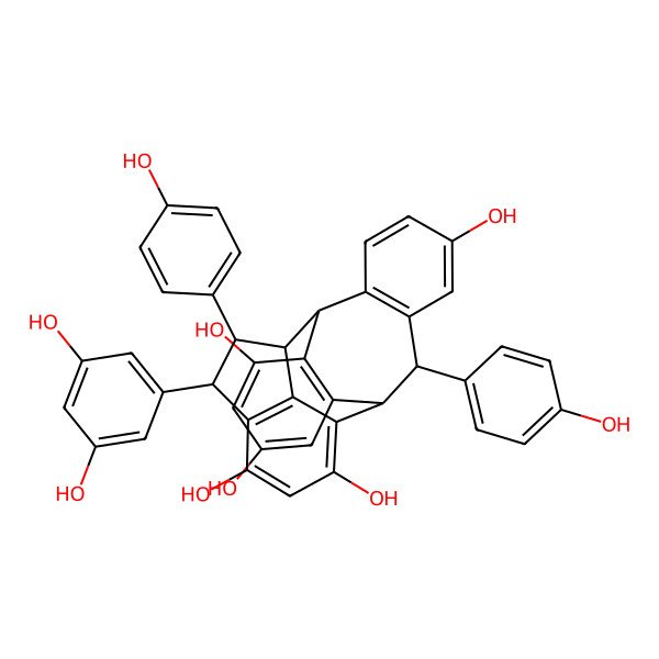 2D Structure of (1R,2R,3S,4S,10R,11R)-4-(3,5-dihydroxyphenyl)-3,11-bis(4-hydroxyphenyl)hexacyclo[8.7.6.12,5.012,17.018,23.09,24]tetracosa-5(24),6,8,12(17),13,15,18(23),19,21-nonaene-6,8,14,19,21-pentol
