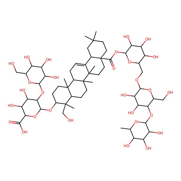 2D Structure of 6-[[8a-[6-[[3,4-Dihydroxy-6-(hydroxymethyl)-5-(3,4,5-trihydroxy-6-methyloxan-2-yl)oxyoxan-2-yl]oxymethyl]-3,4,5-trihydroxyoxan-2-yl]oxycarbonyl-4-(hydroxymethyl)-4,6a,6b,11,11,14b-hexamethyl-1,2,3,4a,5,6,7,8,9,10,12,12a,14,14a-tetradecahydropicen-3-yl]oxy]-3,4-dihydroxy-5-[3,4,5-trihydroxy-6-(hydroxymethyl)oxan-2-yl]oxyoxane-2-carboxylic acid