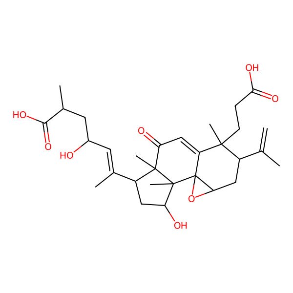 2D Structure of 6-[10-(2-Carboxyethyl)-3-hydroxy-2,6,10-trimethyl-7-oxo-11-prop-1-en-2-yl-14-oxatetracyclo[7.5.0.01,13.02,6]tetradec-8-en-5-yl]-4-hydroxy-2-methylhept-5-enoic acid