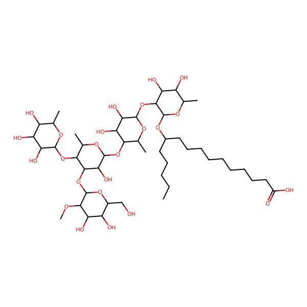 2D Structure of (11R)-11-[(2S,3R,4S,5R,6R)-3-[(2S,3S,4R,5R)-5-[(2R,3S,4S,5S,6S)-4-[(2S,4S,5S,6R)-4,5-dihydroxy-6-(hydroxymethyl)-3-methoxyoxan-2-yl]oxy-3-hydroxy-6-methyl-5-[(2S,3S,4R,5R,6R)-3,4,5-trihydroxy-6-methyloxan-2-yl]oxyoxan-2-yl]oxy-3,4-dihydroxy-6-methyloxan-2-yl]oxy-4,5-dihydroxy-6-methyloxan-2-yl]oxyhexadecanoic acid
