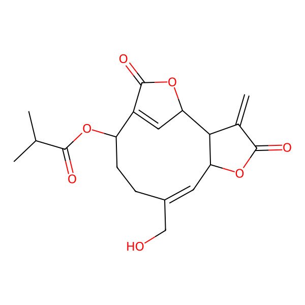 2D Structure of [(1R,2R,6S,7Z,11S)-8-(hydroxymethyl)-3-methylidene-4,13-dioxo-5,14-dioxatricyclo[10.2.1.02,6]pentadeca-7,12(15)-dien-11-yl] 2-methylpropanoate