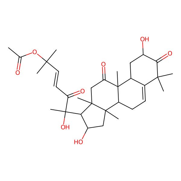 2D Structure of [(E,6S)-6-[(2R,8S,9R,10R,13R,14S,16R,17R)-2,16-dihydroxy-4,4,9,13,14-pentamethyl-3,11-dioxo-2,7,8,10,12,15,16,17-octahydro-1H-cyclopenta[a]phenanthren-17-yl]-6-hydroxy-2-methyl-5-oxohept-3-en-2-yl] acetate