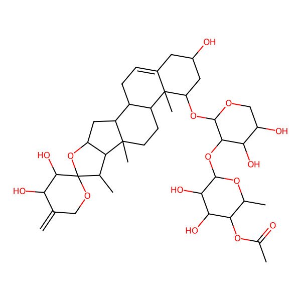 2D Structure of [(2S,3R,4S,5R,6S)-6-[(2S,3R,4S,5S)-4,5-dihydroxy-2-[(1S,2S,3'R,4S,4'S,6S,7S,8R,9S,12S,13R,14R,16R)-3',4',16-trihydroxy-7,9,13-trimethyl-5'-methylidenespiro[5-oxapentacyclo[10.8.0.02,9.04,8.013,18]icos-18-ene-6,2'-oxane]-14-yl]oxyoxan-3-yl]oxy-4,5-dihydroxy-2-methyloxan-3-yl] acetate