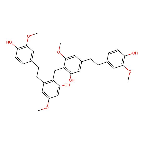 2D Structure of 2-[[2-Hydroxy-6-[2-(4-hydroxy-3-methoxyphenyl)ethyl]-4-methoxyphenyl]methyl]-5-[2-(4-hydroxy-3-methoxyphenyl)ethyl]-3-methoxyphenol
