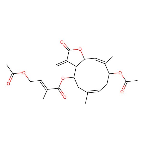 2D Structure of [(3aR,4R,6E,9S,10E,11aR)-9-acetyloxy-6,10-dimethyl-3-methylidene-2-oxo-3a,4,5,8,9,11a-hexahydrocyclodeca[b]furan-4-yl] (E)-4-acetyloxy-2-methylbut-2-enoate