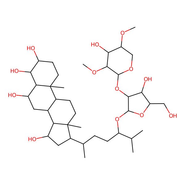 2D Structure of 17-[5-[4-hydroxy-3-(4-hydroxy-3,5-dimethoxyoxan-2-yl)oxy-5-(hydroxymethyl)oxolan-2-yl]oxy-6-methylheptan-2-yl]-10,13-dimethyl-2,3,4,5,6,7,8,9,11,12,14,15,16,17-tetradecahydro-1H-cyclopenta[a]phenanthrene-3,4,6,15-tetrol