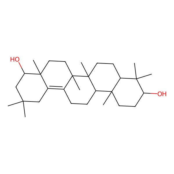 2D Structure of (3S,4aR,6aR,6bS,8aR,9R,14aR,14bR)-4,4,6a,6b,8a,11,11,14b-octamethyl-1,2,3,4a,5,6,7,8,9,10,12,13,14,14a-tetradecahydropicene-3,9-diol