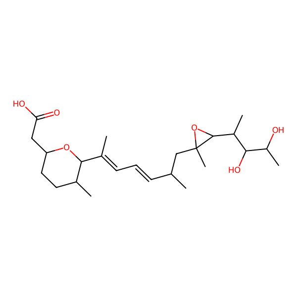 2D Structure of 2-[6-[7-[3-(3,4-Dihydroxypentan-2-yl)-2-methyloxiran-2-yl]-6-methylhepta-2,4-dien-2-yl]-5-methyloxan-2-yl]acetic acid