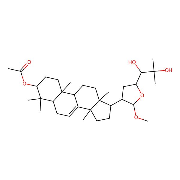 2D Structure of [(3R,5R,9R,10R,13S,14S,17S)-17-[(2S,3S,5R)-5-[(1S)-1,2-dihydroxy-2-methylpropyl]-2-methoxyoxolan-3-yl]-4,4,10,13,14-pentamethyl-2,3,5,6,9,11,12,15,16,17-decahydro-1H-cyclopenta[a]phenanthren-3-yl] acetate
