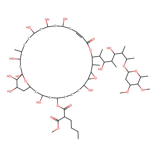 2D Structure of 1-O-[(1R,17Z,30S,31R,32S)-14-[7-(4,5-dimethoxy-6-methyloxan-2-yl)oxy-3,5-dihydroxy-4,6-dimethyloctan-2-yl]-3,9,20,22,24,28,30,31,32-nonahydroxy-13,27-dimethyl-16-oxo-11,15,34-trioxatricyclo[28.3.1.010,12]tetratriacont-17-en-5-yl] 3-O-methyl 2-butylpropanedioate