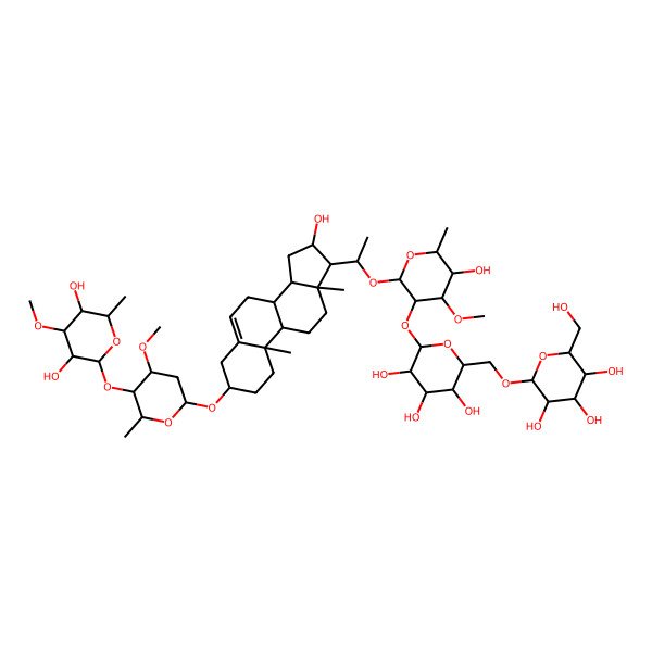 2D Structure of 2-[[6-[2-[1-[3-[5-(3,5-dihydroxy-4-methoxy-6-methyloxan-2-yl)oxy-4-methoxy-6-methyloxan-2-yl]oxy-16-hydroxy-10,13-dimethyl-2,3,4,7,8,9,11,12,14,15,16,17-dodecahydro-1H-cyclopenta[a]phenanthren-17-yl]ethoxy]-5-hydroxy-4-methoxy-6-methyloxan-3-yl]oxy-3,4,5-trihydroxyoxan-2-yl]methoxy]-6-(hydroxymethyl)oxane-3,4,5-triol