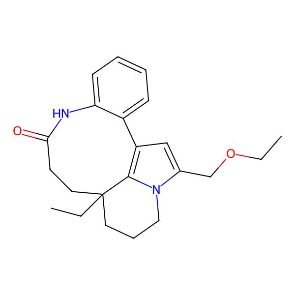 2D Structure of 17-(Ethoxymethyl)-12-ethyl-8,16-diazatetracyclo[10.6.1.02,7.016,19]nonadeca-1(19),2,4,6,17-pentaen-9-one