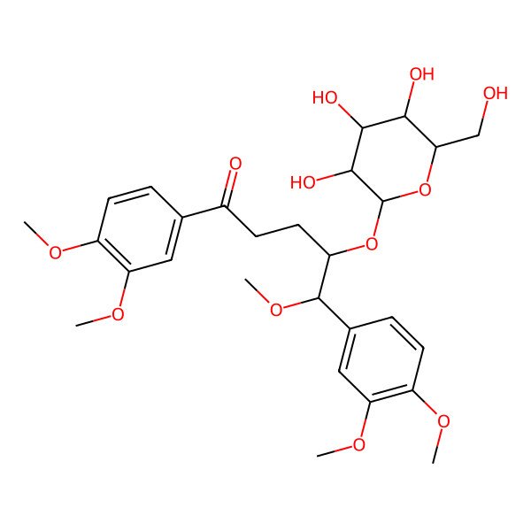 2D Structure of 1,5-Bis(3,4-dimethoxyphenyl)-5-methoxy-4-[3,4,5-trihydroxy-6-(hydroxymethyl)oxan-2-yl]oxypentan-1-one