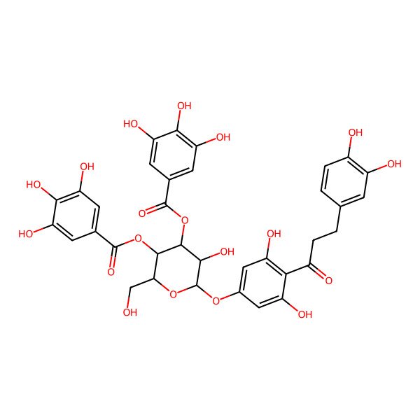 2D Structure of [6-[4-[3-(3,4-Dihydroxyphenyl)propanoyl]-3,5-dihydroxyphenoxy]-5-hydroxy-2-(hydroxymethyl)-4-(3,4,5-trihydroxybenzoyl)oxyoxan-3-yl] 3,4,5-trihydroxybenzoate
