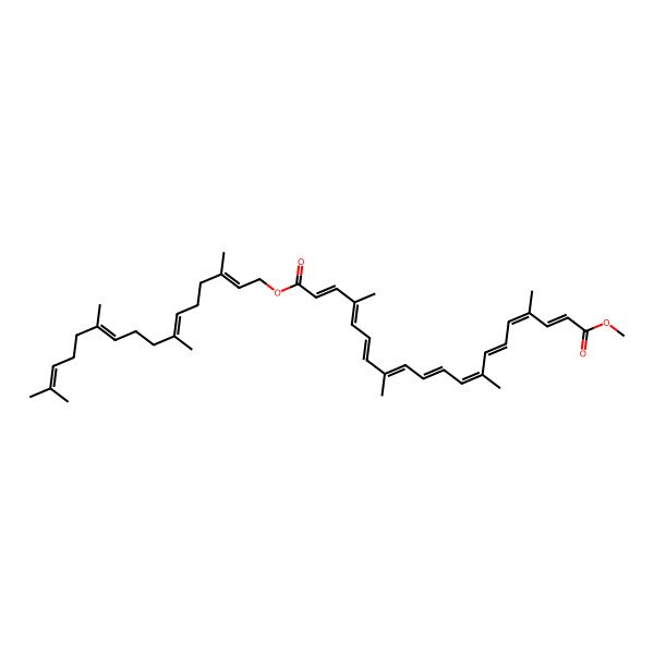 2D Structure of (9'Z)-6,6'-Diapo-psi,psi-carotene-6,6'-dioic acid 6-[(2E,6E,10E)-3,7,11,15-tetramethyl-2,6,10,14-hexadecatetrene-1-yl]6'-methyl ester