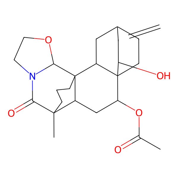 2D Structure of (6-Hydroxy-11-methyl-5-methylidene-12-oxo-16-oxa-13-azahexacyclo[9.6.3.24,7.01,10.02,7.013,17]docosan-8-yl) acetate