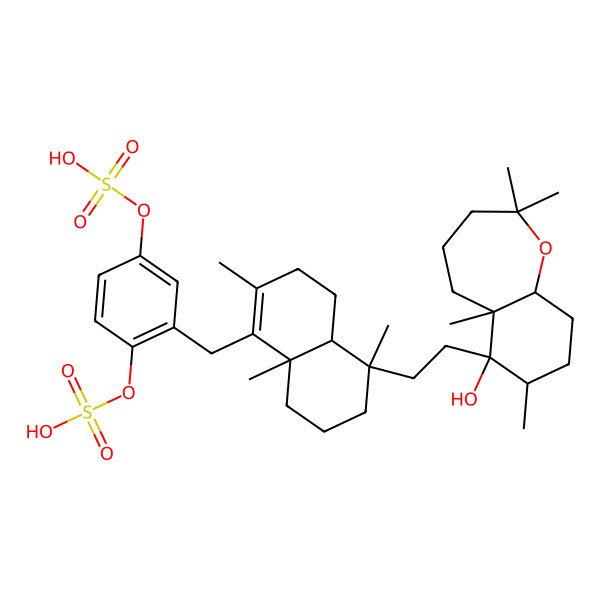 2D Structure of [2-[[(4aR,5S,8aR)-5-[2-[(5aS,6R,7R,9aS)-6-hydroxy-2,2,5a,7-tetramethyl-4,5,7,8,9,9a-hexahydro-3H-benzo[b]oxepin-6-yl]ethyl]-2,5,8a-trimethyl-3,4,4a,6,7,8-hexahydronaphthalen-1-yl]methyl]-4-sulfooxyphenyl] hydrogen sulfate