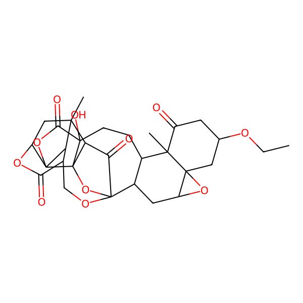 2D Structure of (1R,2R,4R,6S,8S,11R,12S,15R,18S,19R,20S,21S,23R,26S)-8-ethoxy-15-hydroxy-11,18,21-trimethyl-5,17,24,28,29-pentaoxanonacyclo[17.9.1.11,20.02,12.04,6.06,11.015,19.018,23.021,26]triacontane-10,16,25,30-tetrone