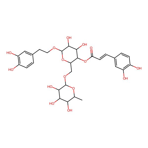 2D Structure of [(2R,3S,4R,5R,6R)-6-[2-(3,4-dihydroxyphenyl)ethoxy]-4,5-dihydroxy-2-[[(2S,3R,4R,5R,6S)-3,4,5-trihydroxy-6-methyloxan-2-yl]oxymethyl]oxan-3-yl] (E)-3-(3,4-dihydroxyphenyl)prop-2-enoate